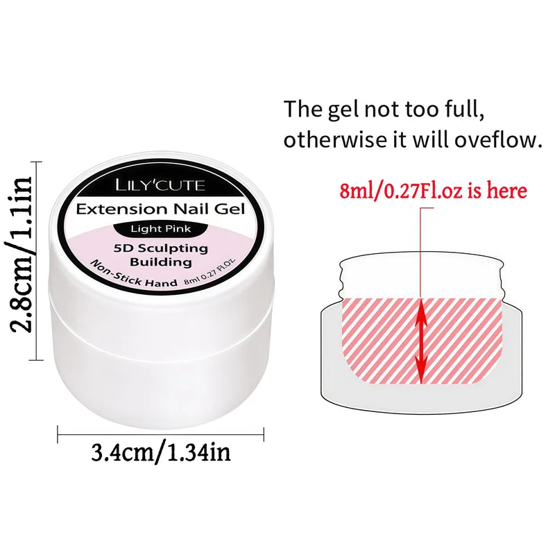 Non-Sticky Hand Extension Gel for Nail Art, 8ml Long-Lasting 3D Nail Shapes