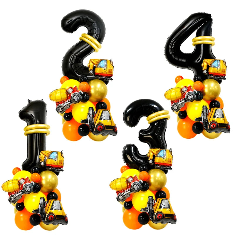 Construction Theme Party Supplies 28pcs Set | Number Truck & Excavator Decorations