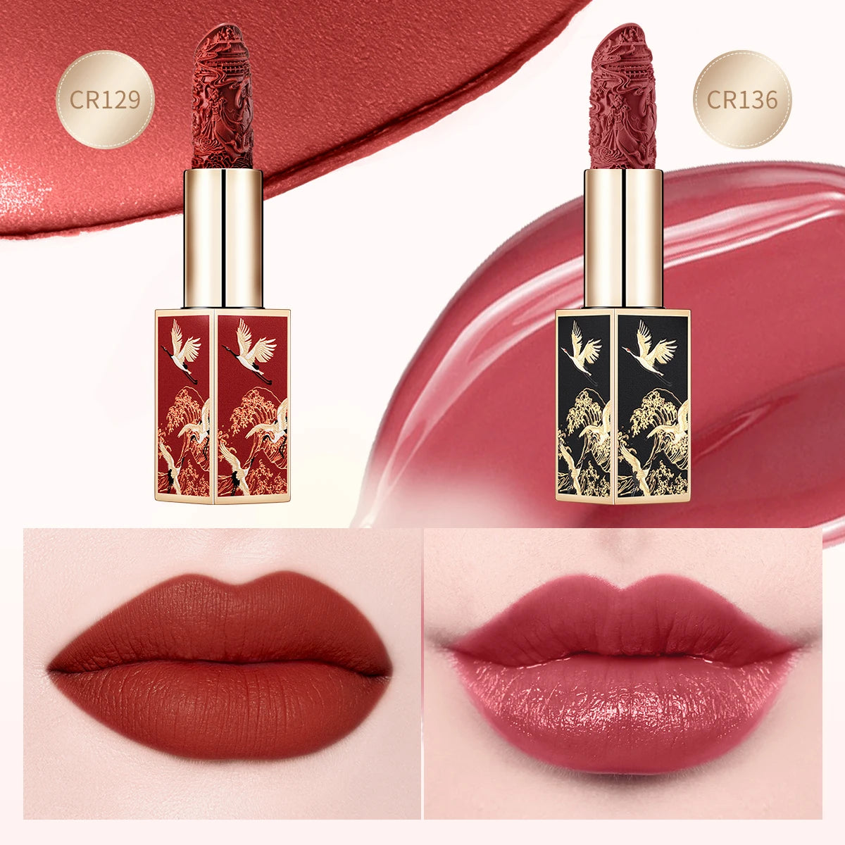 Matte Lipstick 2-Piece Set Long Lasting 24H Hydrating Lip Colors with Vitamin E