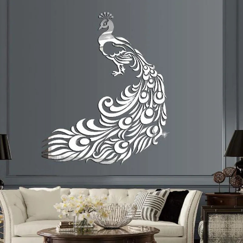Acrylic Peacock Mirror Wall Sticker - Geometric Home Decor, DIY Wall Art for Living Room & Bedroom