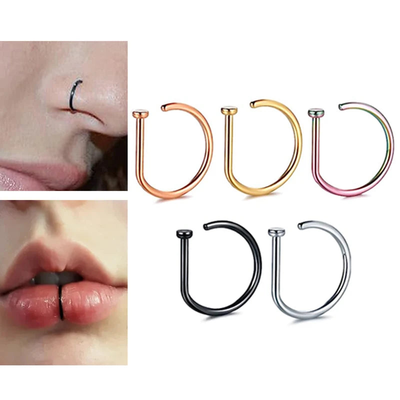 Fake Nose Rings Set - Non Piercing Clip-On Lip & Septum Jewelry for Women Men