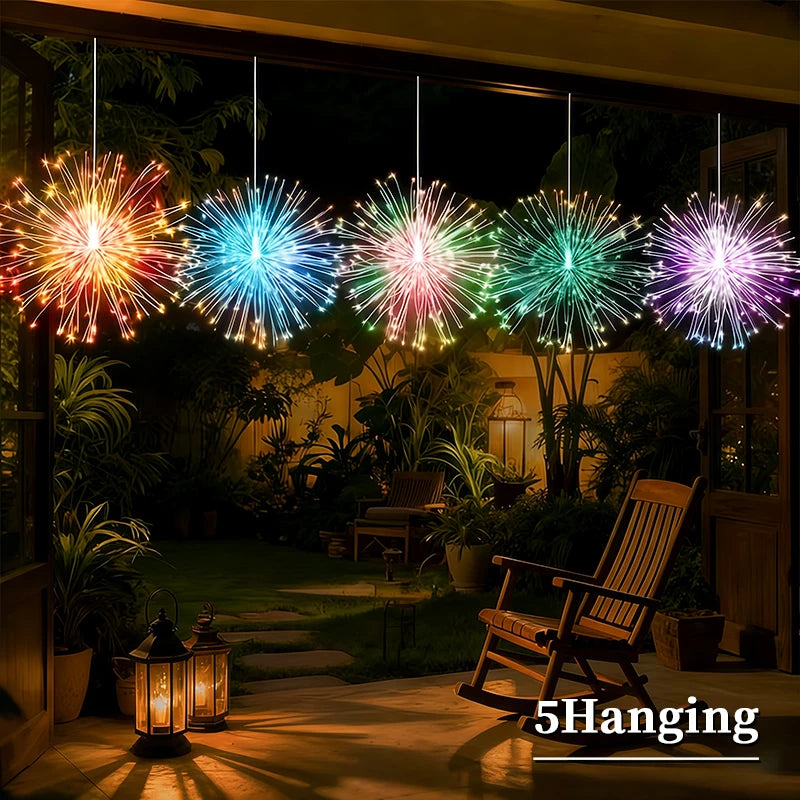 Hanging Solar Firework String Lights Outdoor Garden Yard Decor 8 Modes