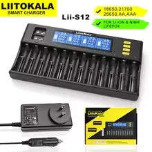 Multifunctional Battery Charger 12 Slot for Li-ion NiMH 9V Batteries - Universal