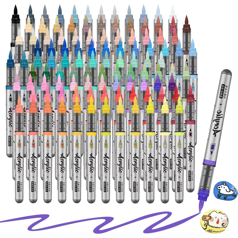 Acrylic Paint Markers Set with 12 Brush Tip Pens - Professional Art & Craft Supplies
