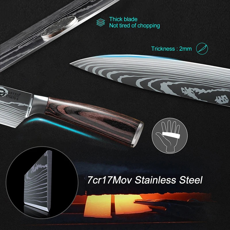 Kitchen Knife Set 7-Piece Stainless Steel Chef, Santoku, Cleaver & Utility Knives