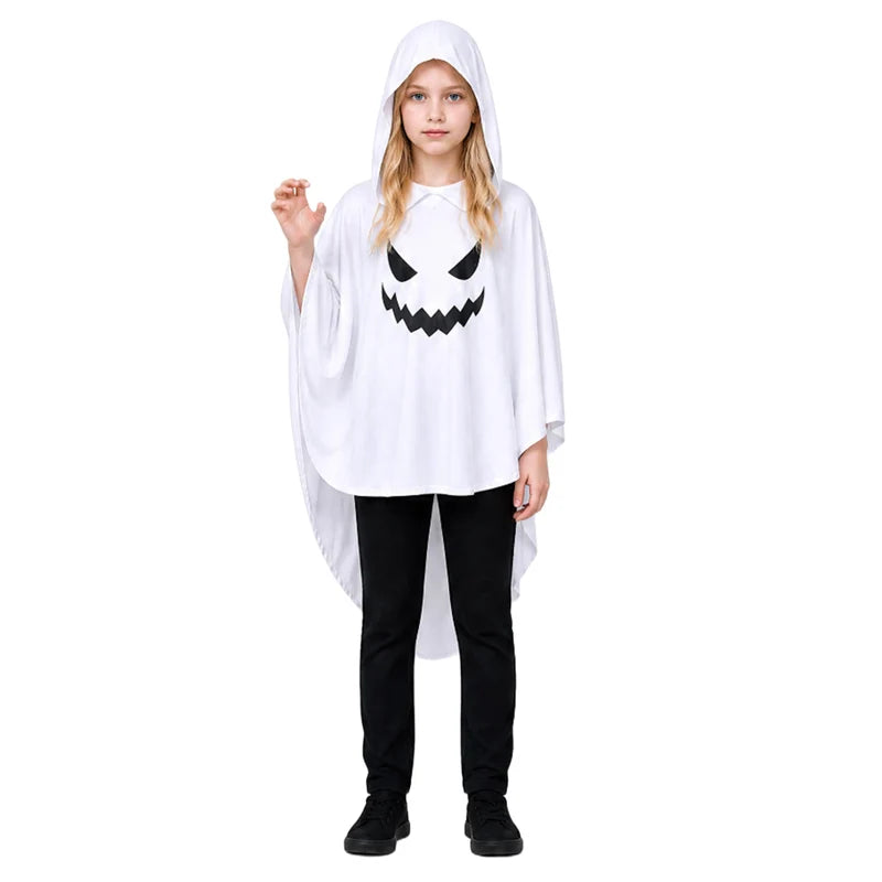 White Ghost Halloween Costume Cloak with Glowing Hood for Cosplay and Carnival