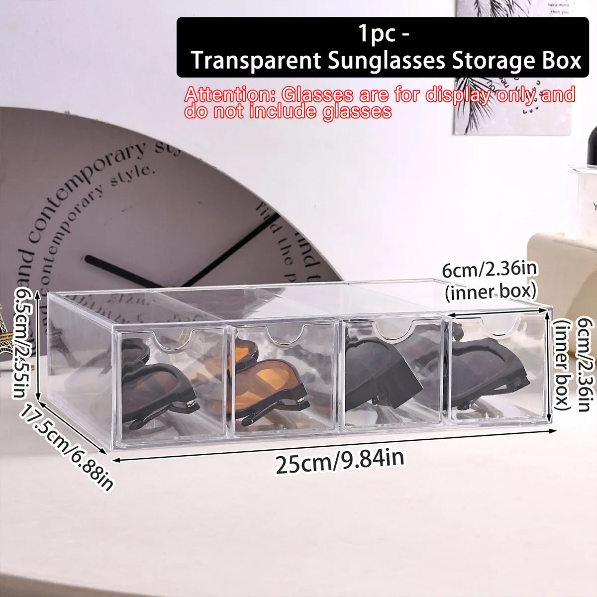 Multifunctional Transparent Acrylic Storage Box for Glasses Jewelry Stationery Drawer Organizer