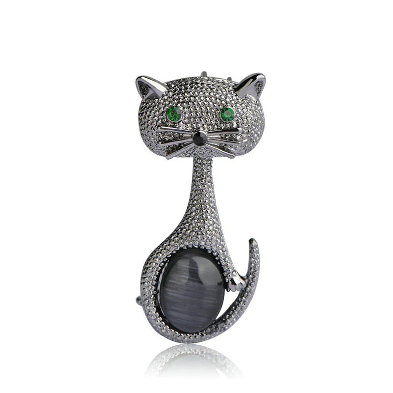 Vintage Green Eyes Cat Brooch Jewelry Animal Pin