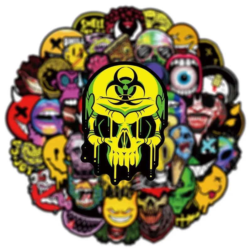 Halloween Horror Face Graffiti Stickers for Scooters, Helmets & Cars - Waterproof 50 Pack