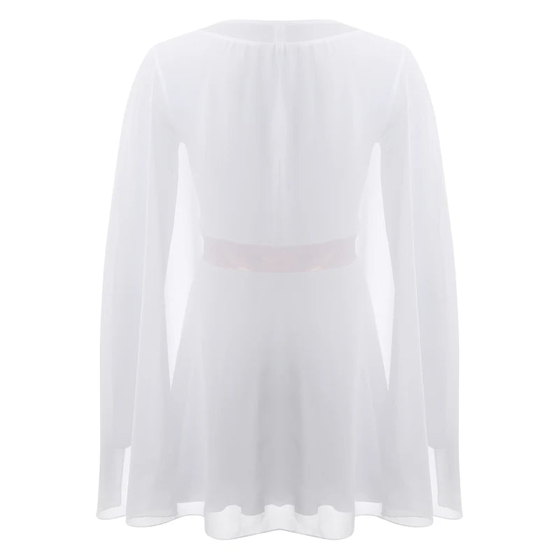 Women’s Halloween Cosplay Costume Dress with Chiffon Cape & Metallic Trim