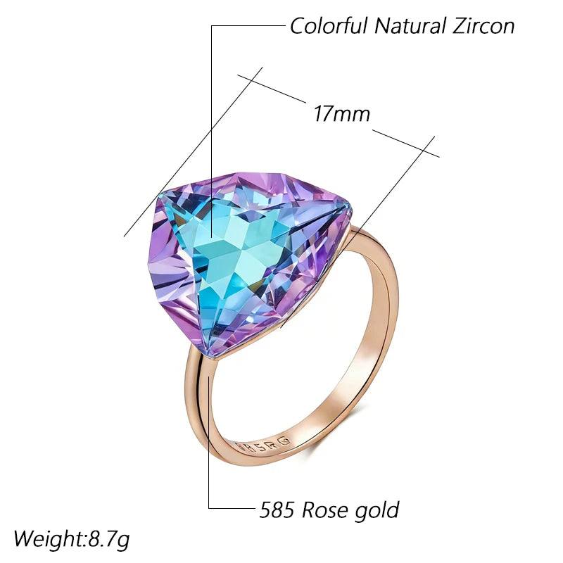 Colorful Zircon Triangle Ring for Women - Rose Gold Wedding Jewelry