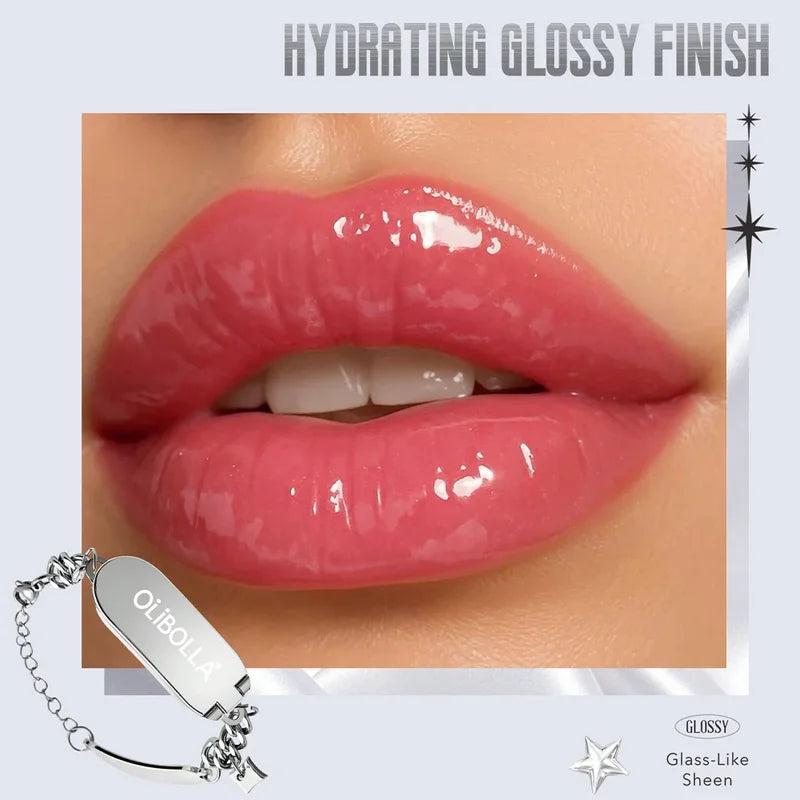 Waterproof 2-in-1 Lip Gloss with Mirror Bracelet - Portable & Long-Lasting