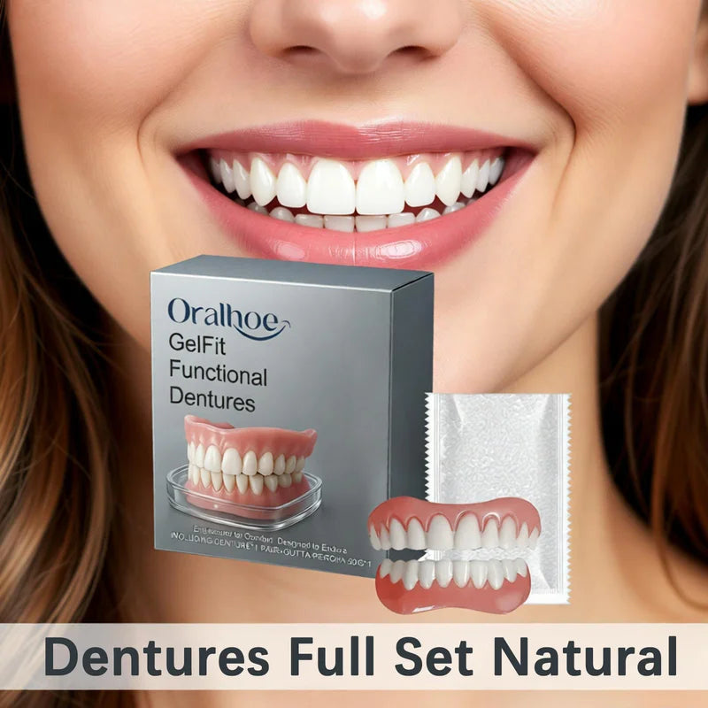 Full Set Silicone Dentures - Soft, Custom Fit, Temporary Broken Teeth Replacement