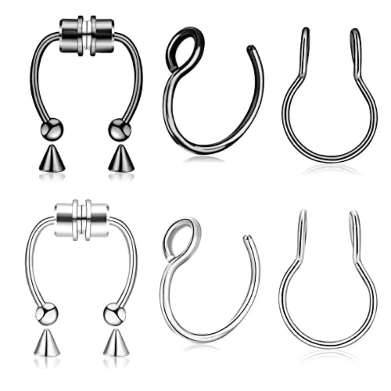 3Pcs Fake Nose Ring Set Magnetic Septum Hoop No Piercing Stainless Steel
