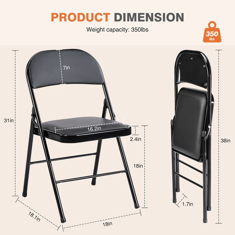 Foldable Leather Padded Living Room & Outdoor Chairs 2 Pack, Stable & Stylish