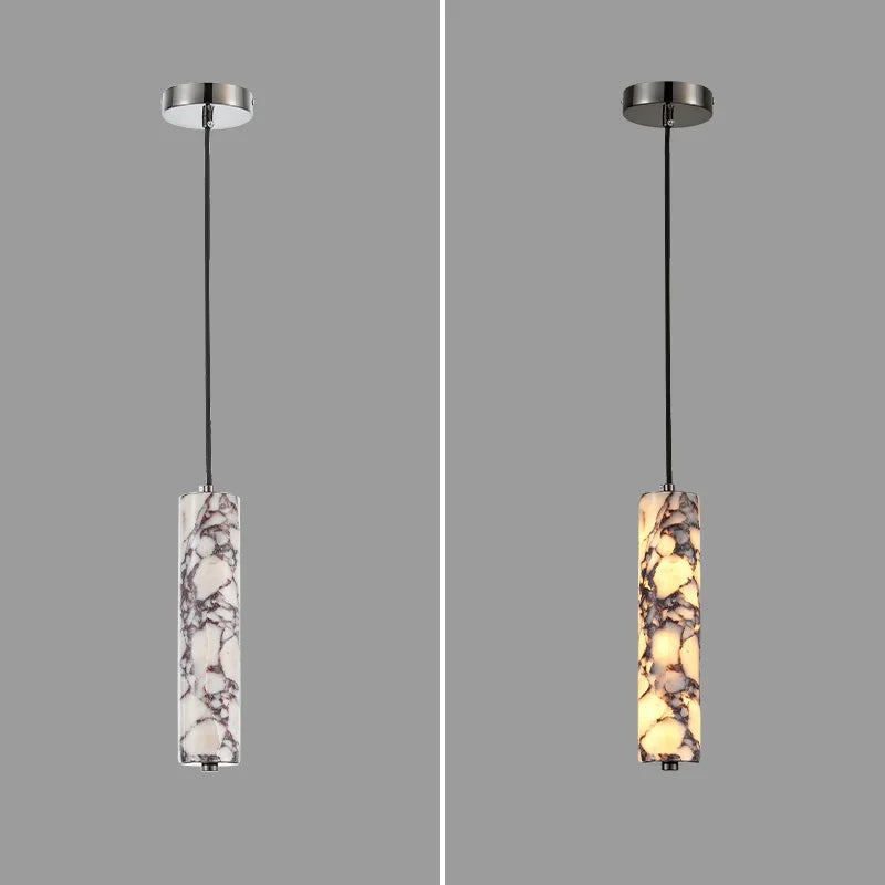 Black Cylinder Pendant Lamp - Natural Stone High-End LED Chandelier for Living Room & Bedroom