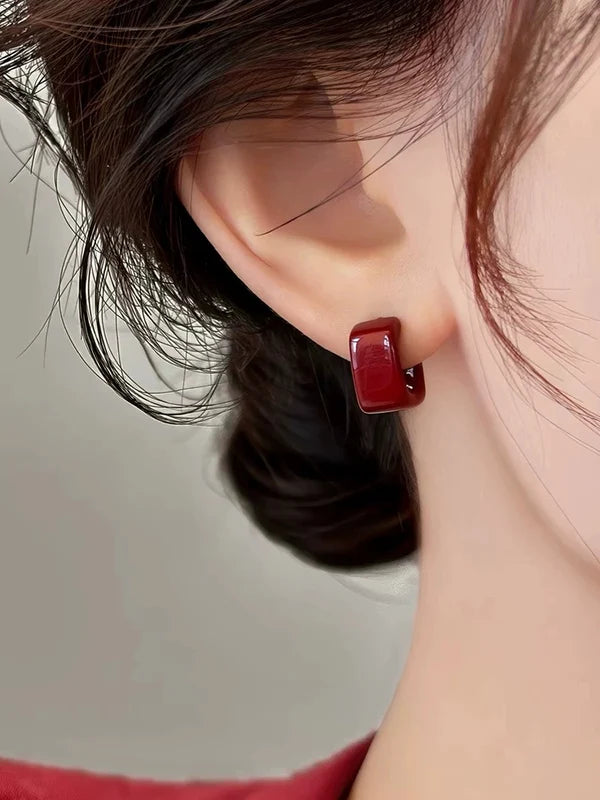 Red Wine Drip Glaze Ear Stud Earrings for Women Girl Jewelry Gift Party