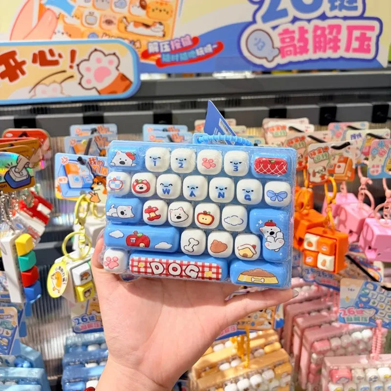 26-Key Cap Keyboard Keychain Fidget Stress Button Bag Charm Gift - Multiple Colors