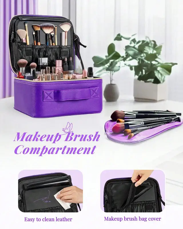 Large Capacity Travel Makeup Bag with 6 Compartments Portable Cosmetic Organizer for Skincare and Brushes