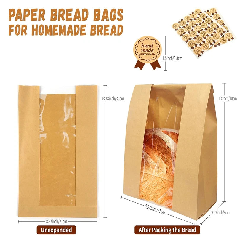Large Bread Bags for Sourdough & Bakery Items with Clear Window - Pack of 1