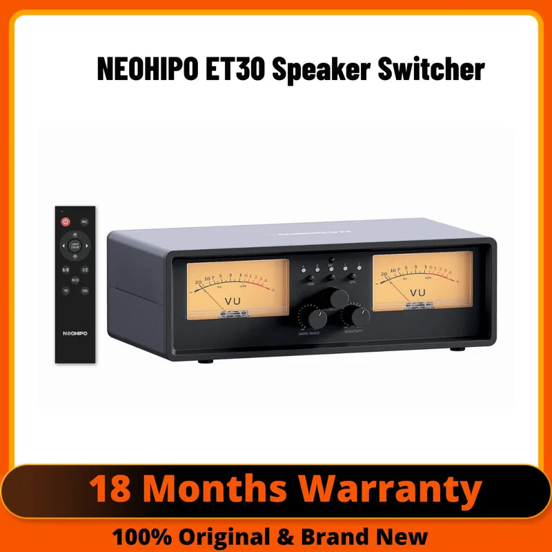 Stereo Amplifier Speaker Switcher with Dual VU Meter and Remote Control