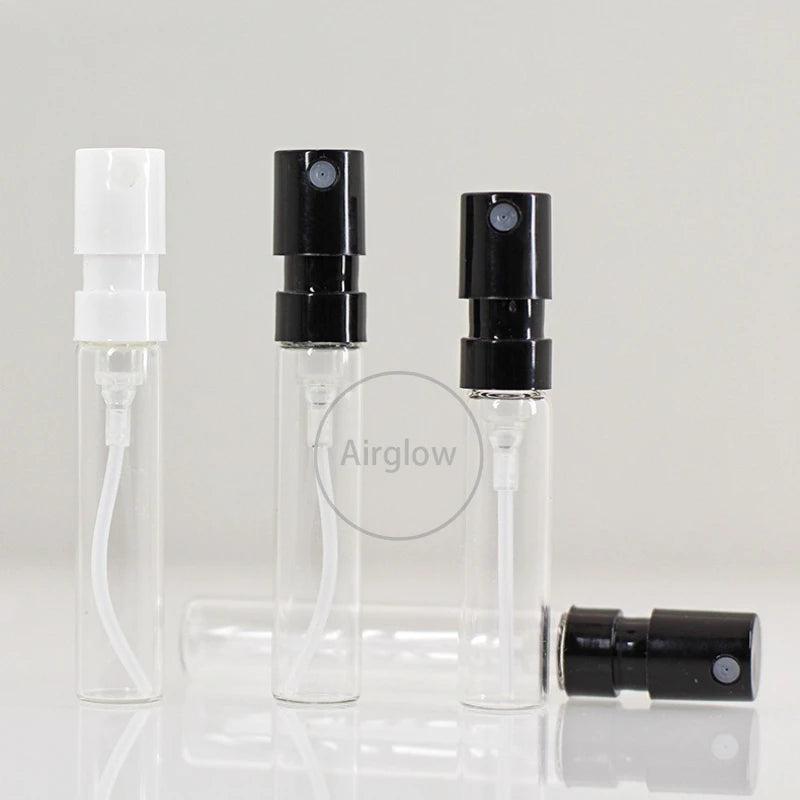 Mini Glass Perfume Spray Bottles Set - Travel Size Refillable Vials, Black & White