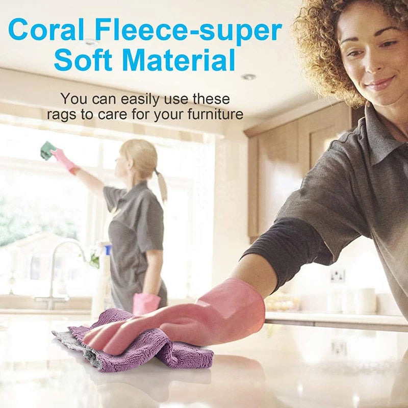 Double-Layer Microfiber Cleaning Cloths Set - Absorbent Dish Towels for Kitchen
