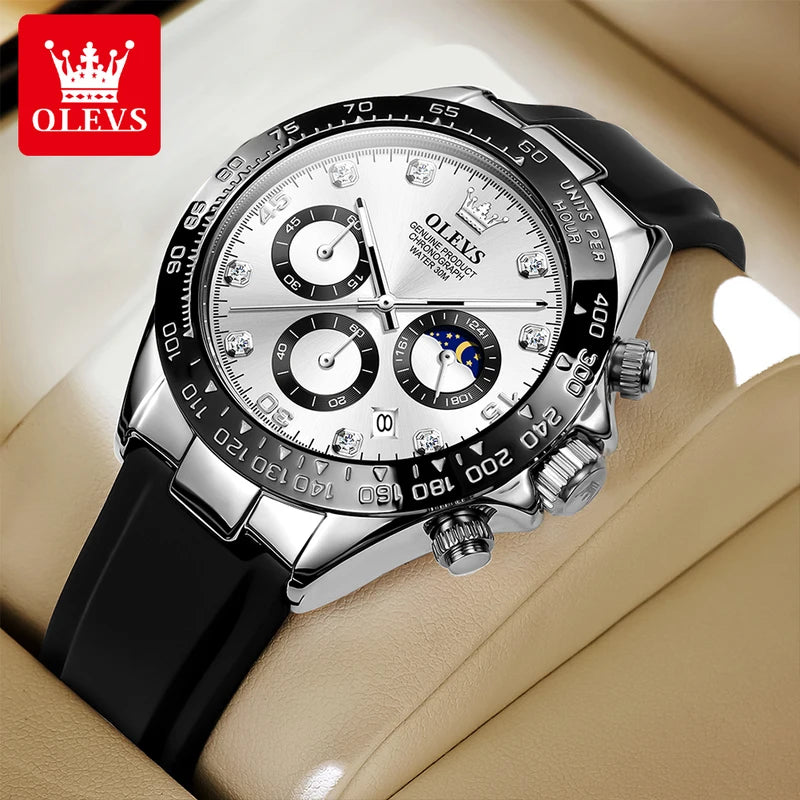Quartz Watch with Silicone Strap Chronograph Luminous Waterproof 2875