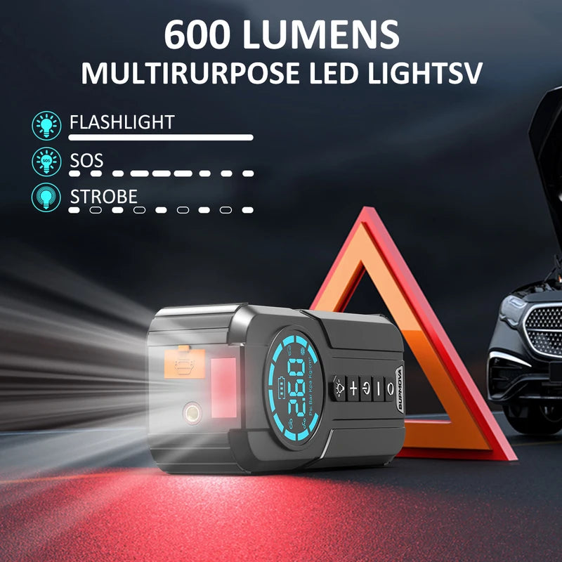 Car Jump Starter Air Compressor Power Bank 150PSI Emergency Boost with LED Light