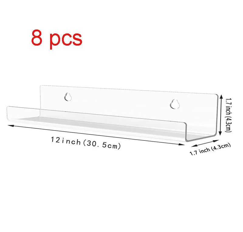 Wall-Mounted Transparent Acrylic Display Shelf for Books, Photos, Bottles, and Decor