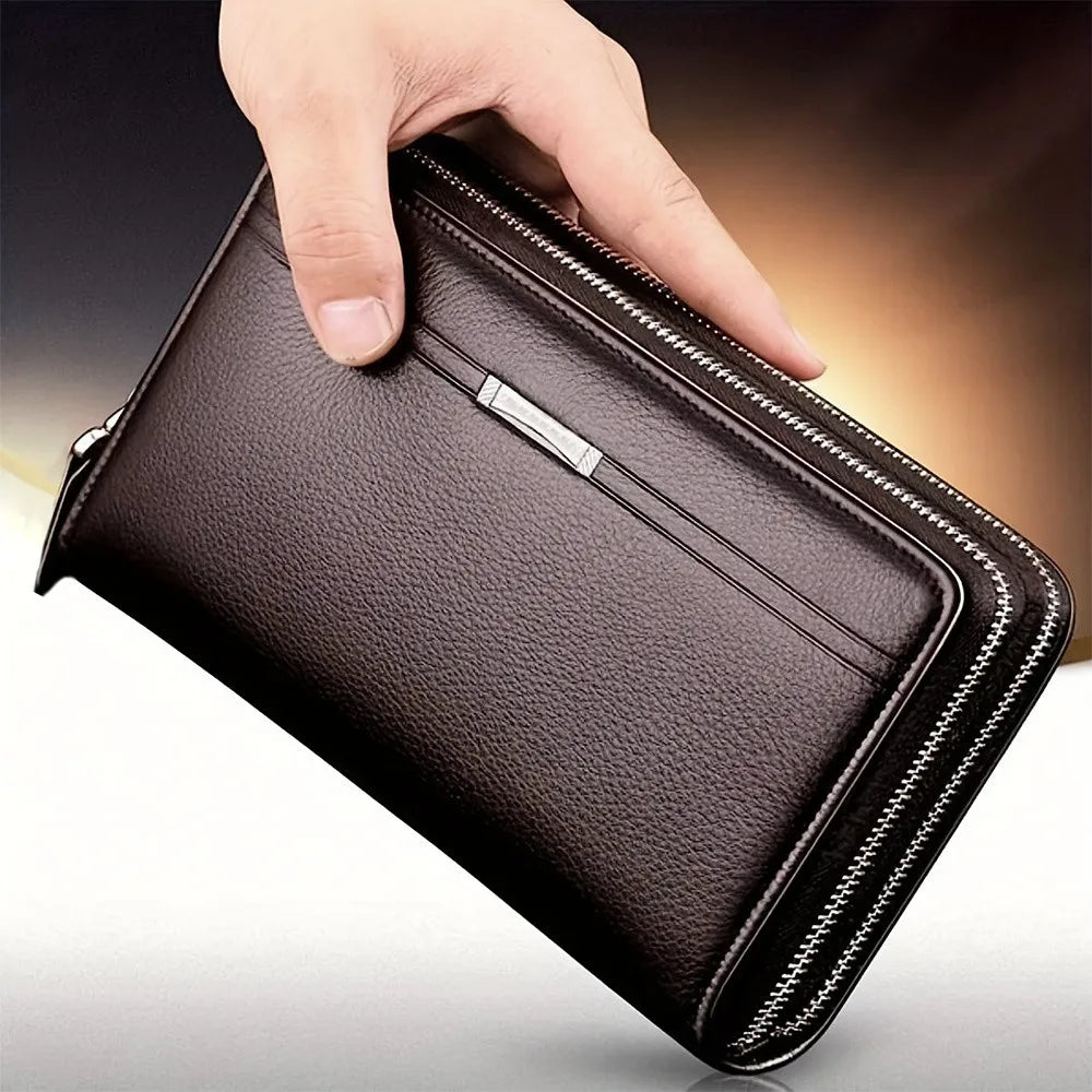 Men's Long Leather Wallet Clutch with RFID Blocking Large Business Card Holder
