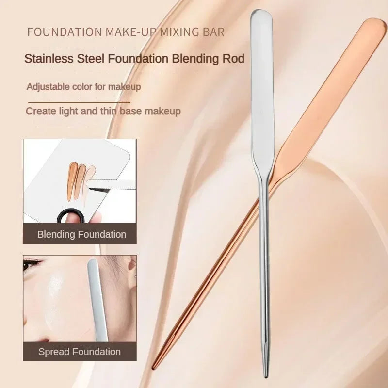 Stainless Steel Makeup Mixing Spatula Dual Heads Cosmetic Tool - Travel Friendly