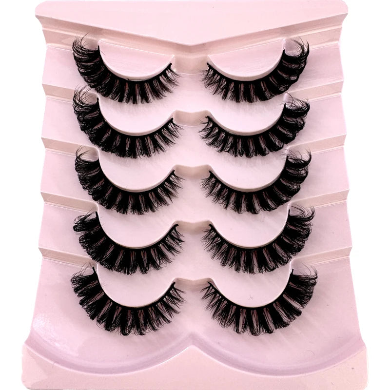 False Eyelashes 5 Pairs Wispy Natural Cross 3D Cat Eye Fluffy Makeup Accessories