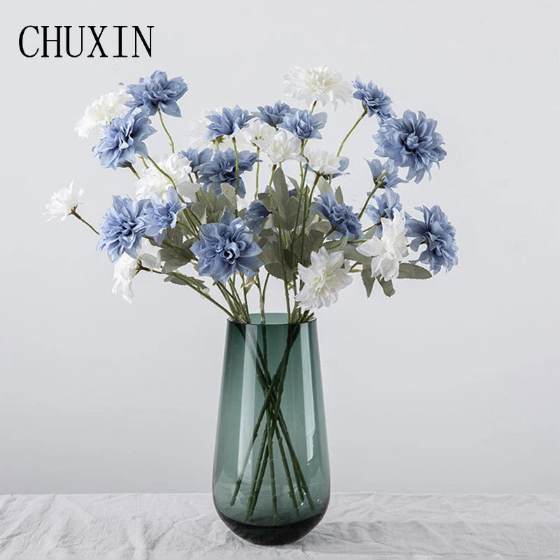 Artificial Dahlia Flowers 5 Heads Silk Chrysanthemum for Wedding Home Decor