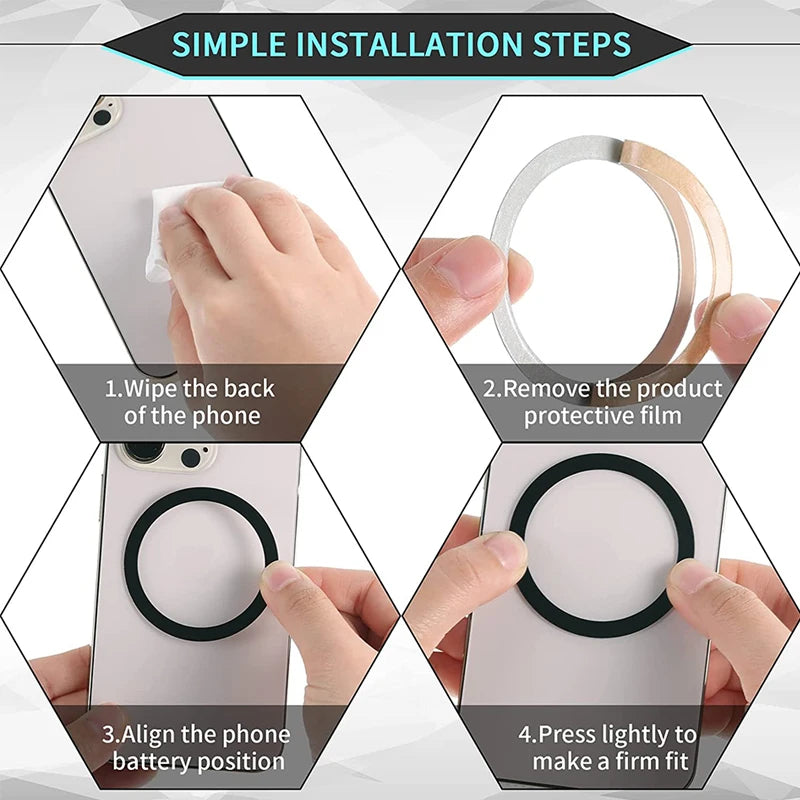 Magnetic Metal Plate Ring for Magsafe Wireless Charger CellPhone Holder - Multiple Colors