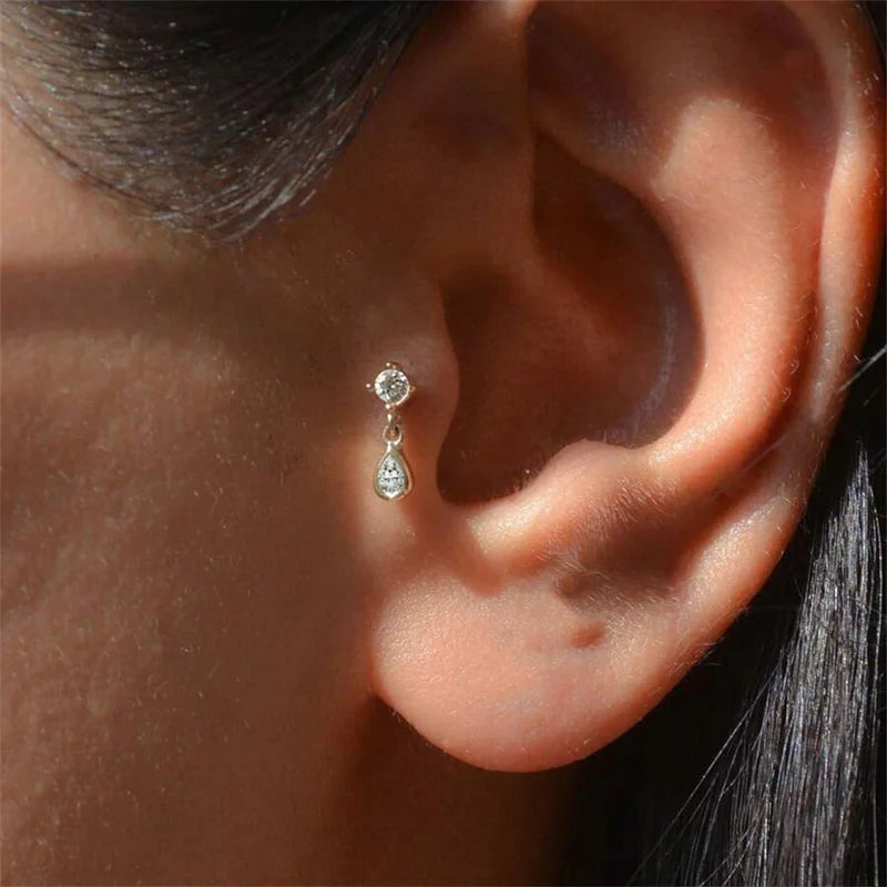 Sterling Silver Multi Piercing Stud Earrings for Women - Geometric Tassel Jewelry