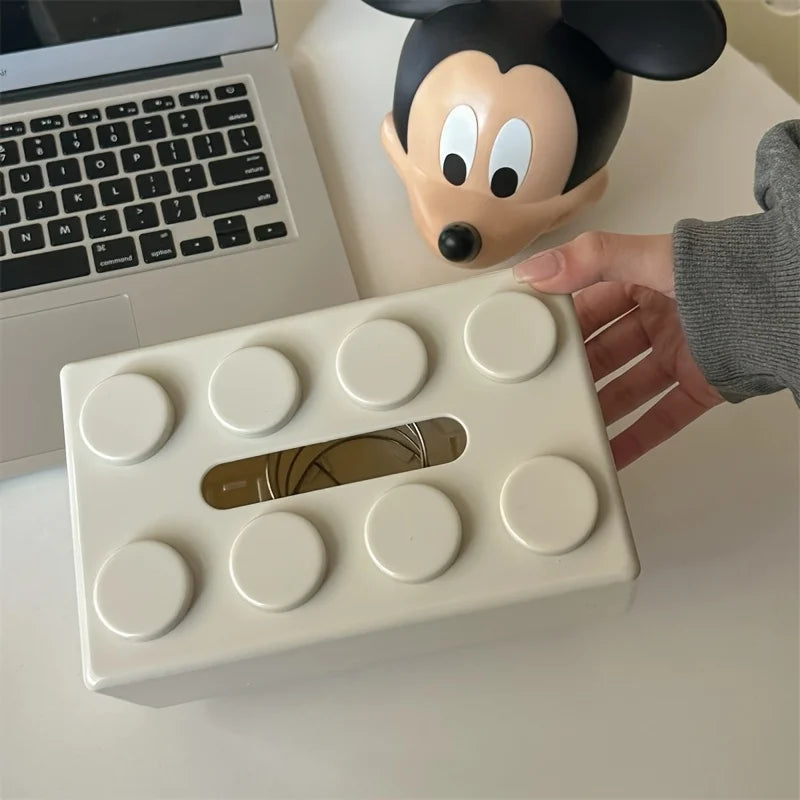 Building Block Shaped Tissue Box - Multifunctional Plastic Storage for Home & Coffee Table Decor