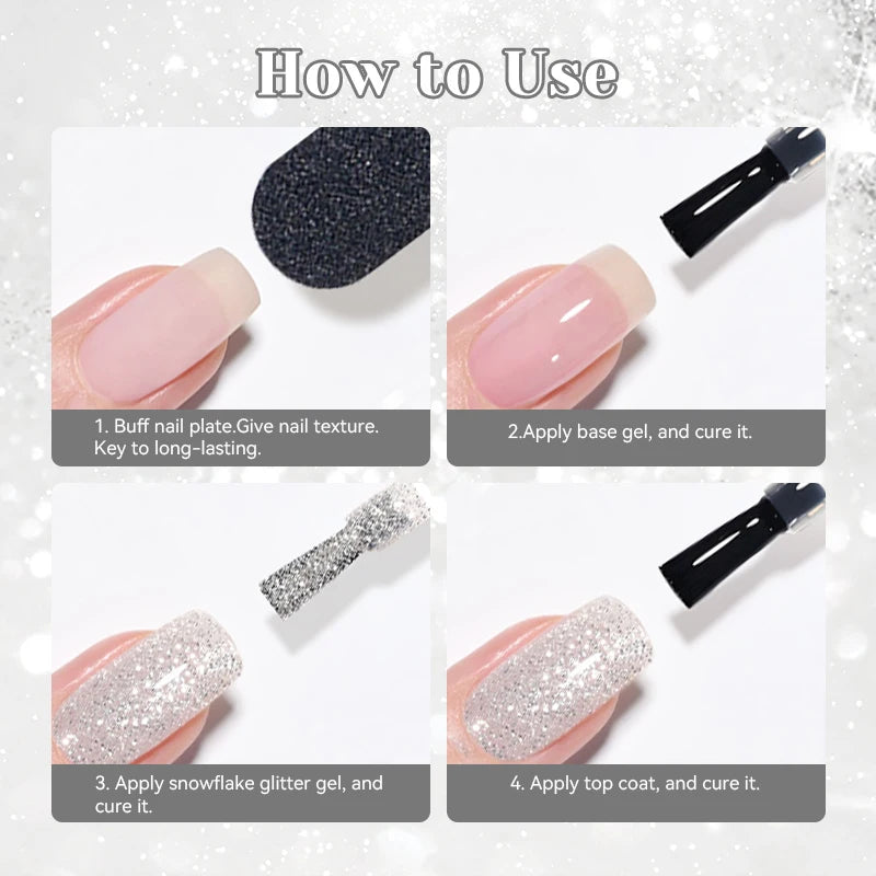 Snowflake Glitter Gel Polish 15ml Semi-Permanent Nail Art Manicure Soak Off UV LED
