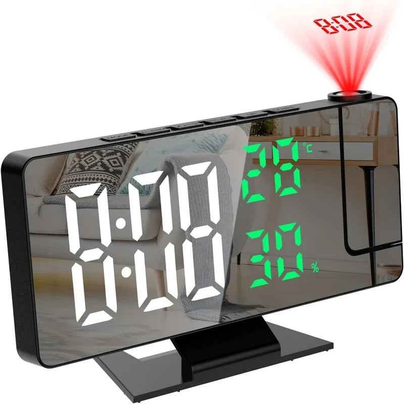 Digital Projection Alarm Clock with Rotation & Night Mode, Temperature & Humidity Display