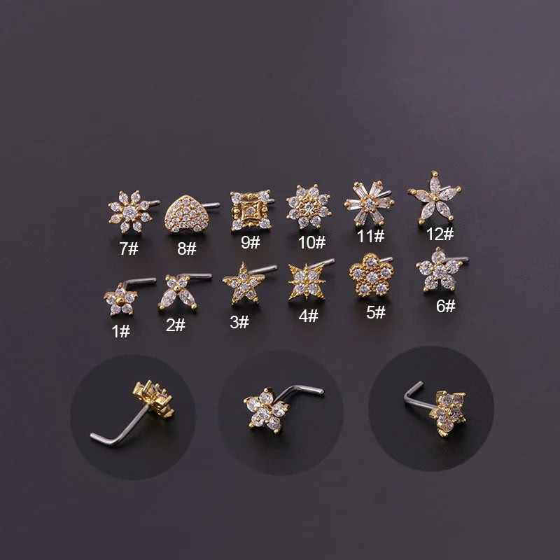 L Shaped Nose Studs Stainless Steel Nose Ring Piercing Body Jewelry for Women