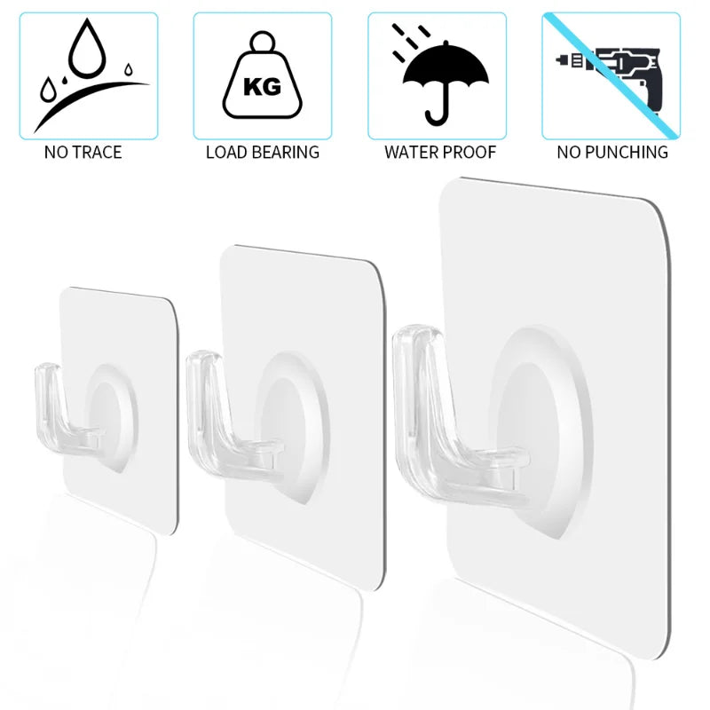 Self-Adhesive Transparent Wall Hooks Heavy Load Mounts for Kitchen Bathroom