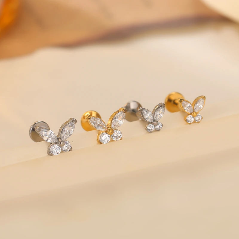 Mini Titanium Labret Tragus Cartilage Earring Set for Women - CZ Body Jewelry