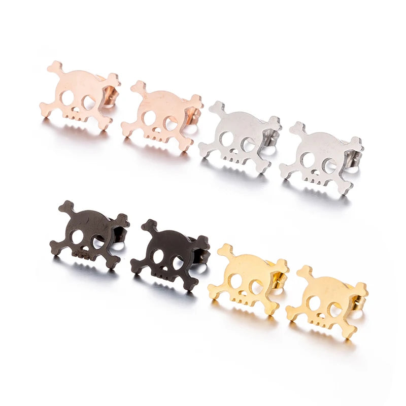 Halloween Skull Earrings for Women - Stainless Steel Gothic Jewelry, Multiple Colors