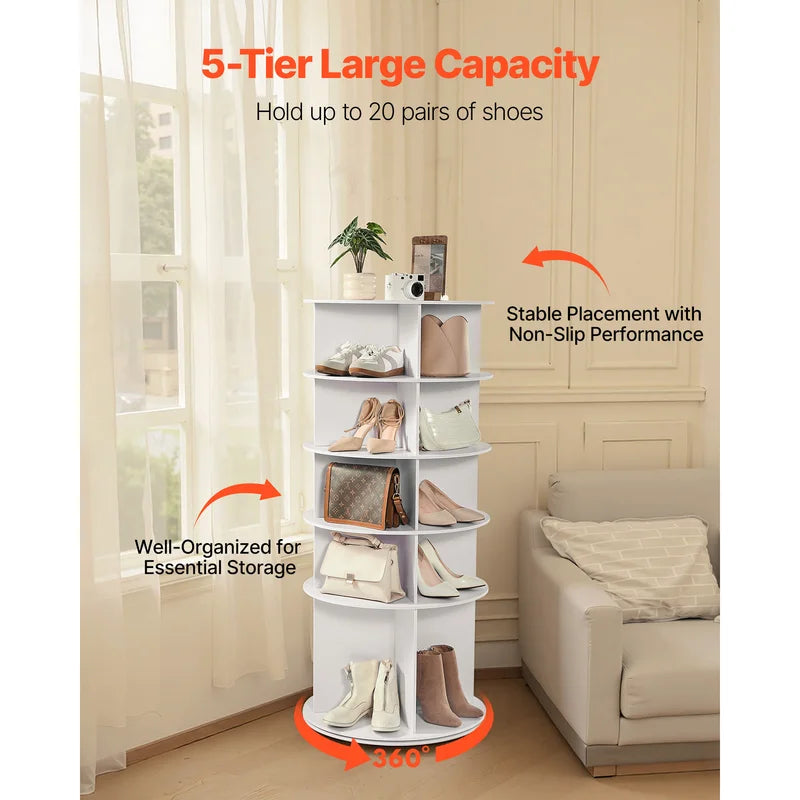 360° Rotating Shoe Rack Tower with Multiple Compartments for Closet and Entryway Storage