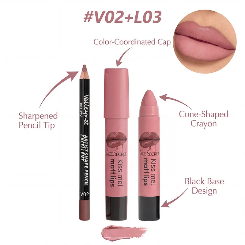 Velvet Matte Lipstick and Lipliner Duo Waterproof & Precise - Natural Color