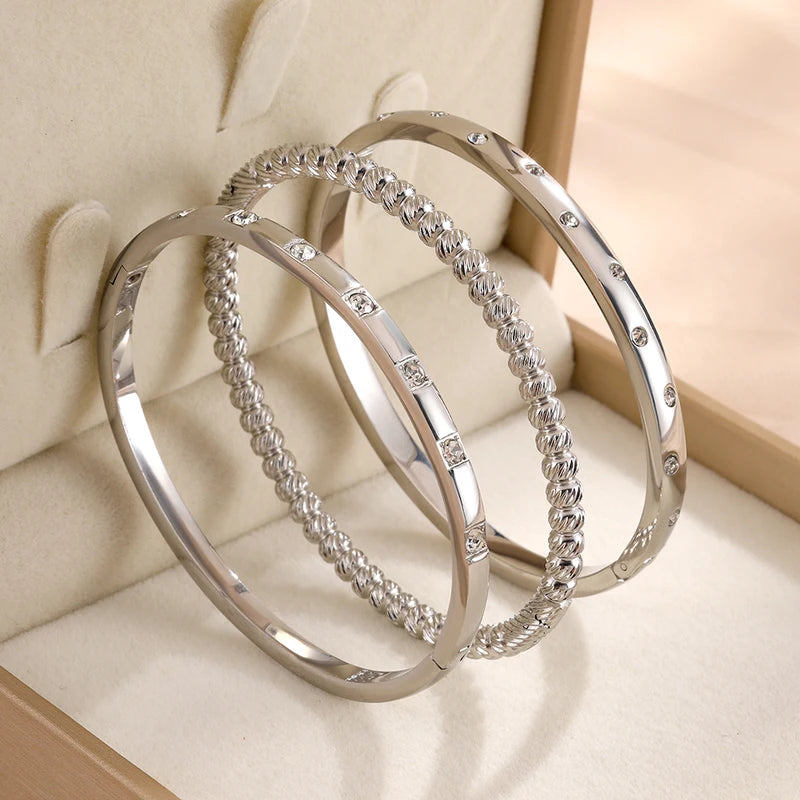Stainless Steel Zircon Inlaid Bracelet Bangles for Women Multiple Colors Gift