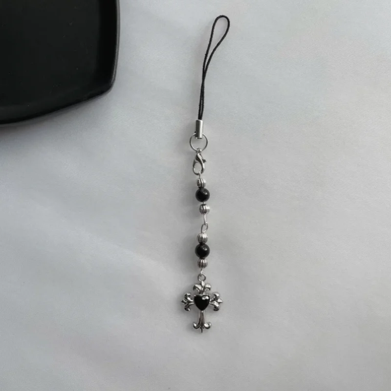 Gothic Phone Charm Necklace with Cross and Star - Handmade Y2K Neo Gothic Accessory