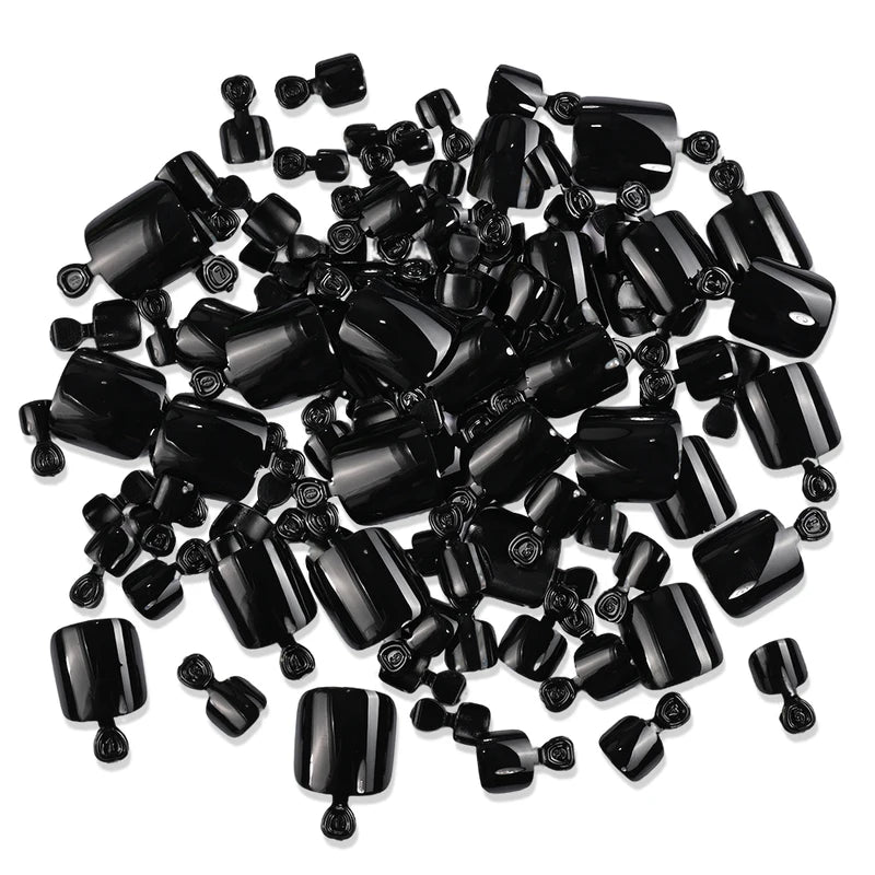 120Pcs Short Square Full Cover Press-On Toenails - Glossy Black Nail Tips for Summer Women