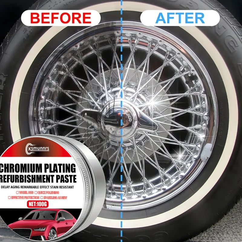 Universal Chrome Polish & Restorer Wax for Wheels Exhaust Tips Vehicle Accents