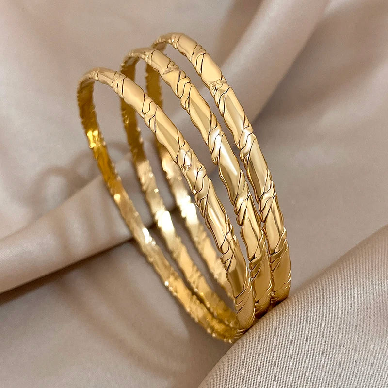 Gold Plated Twisted Stainless Steel Bangles for Women Stackable Waterproof Jewelry